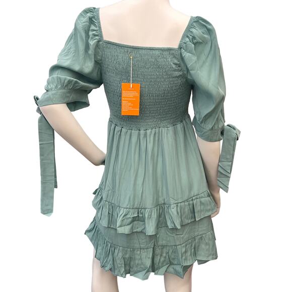 Women’s baby Doll light Green Short Sleeve Square Neck Dress Size S - Picture 2 of 10